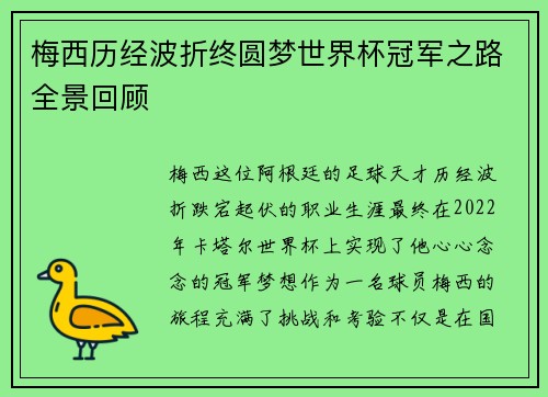 梅西历经波折终圆梦世界杯冠军之路全景回顾