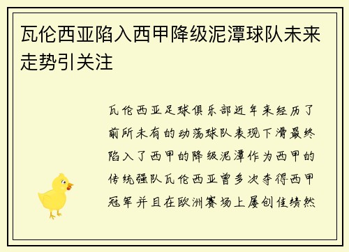 瓦伦西亚陷入西甲降级泥潭球队未来走势引关注